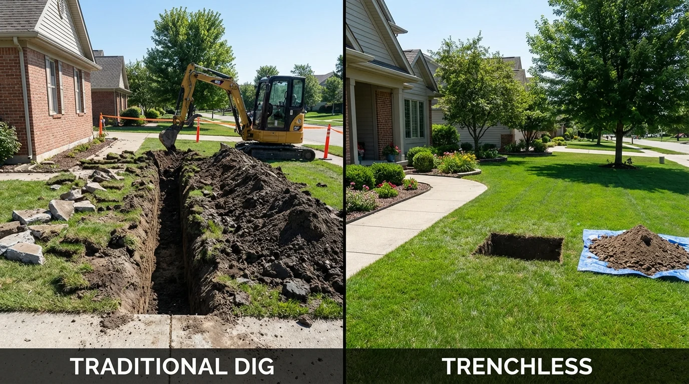 Trenchless sewer repair with minimal yard damage versus traditional excavation in Gurabo, PR